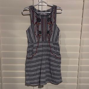 Orange and Gray Embellished Mini Sundress with Halter Neckline